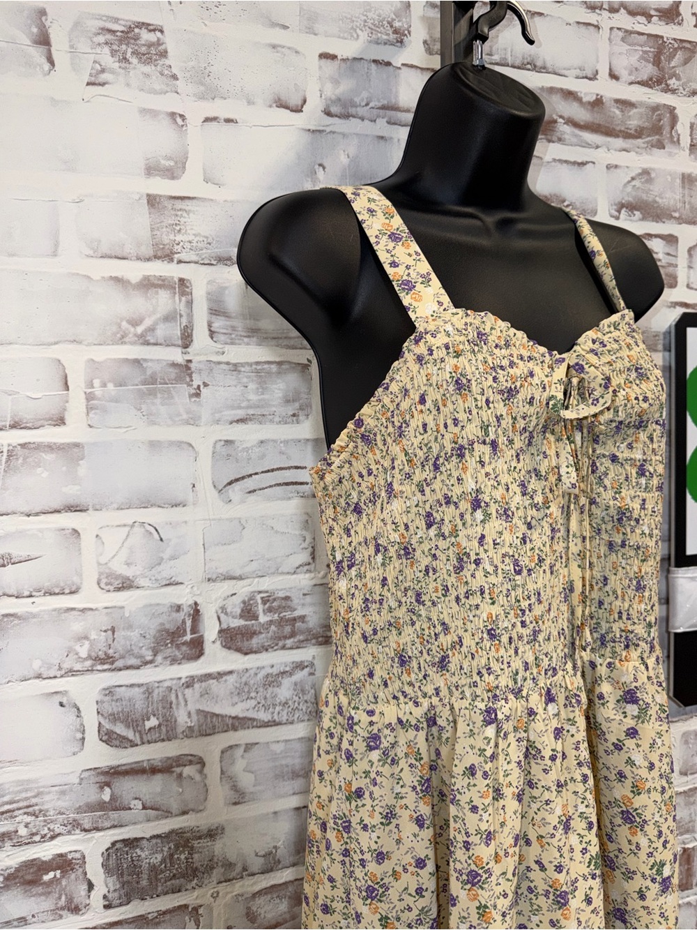 Grace Karin Cream Floral Smocked Dress large - Picture 5 of 7